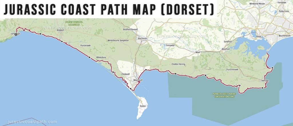 Jurassic Coast Path Map Dorset - Lyme Regis to Studland
