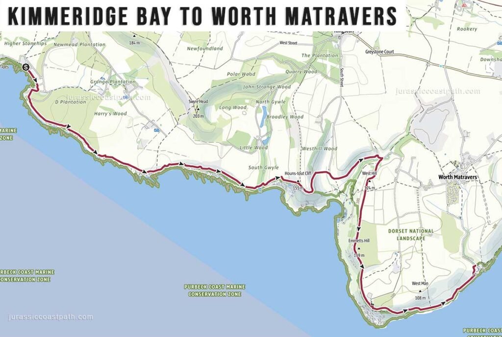 Kimmeridge Bay to Worth Matravers (Winspit) Jurassic Coast Path Map