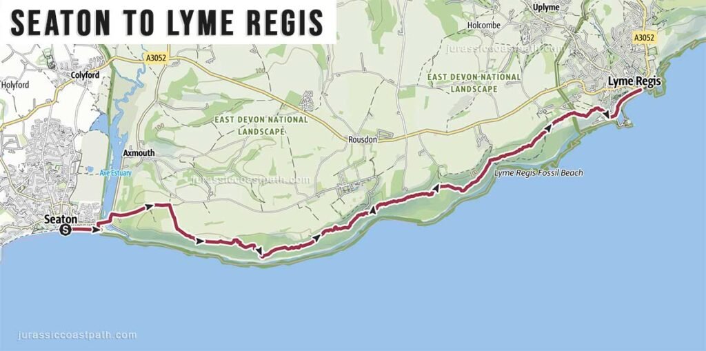 Seaton to Lyme Regis Jurassic Coast Path Map